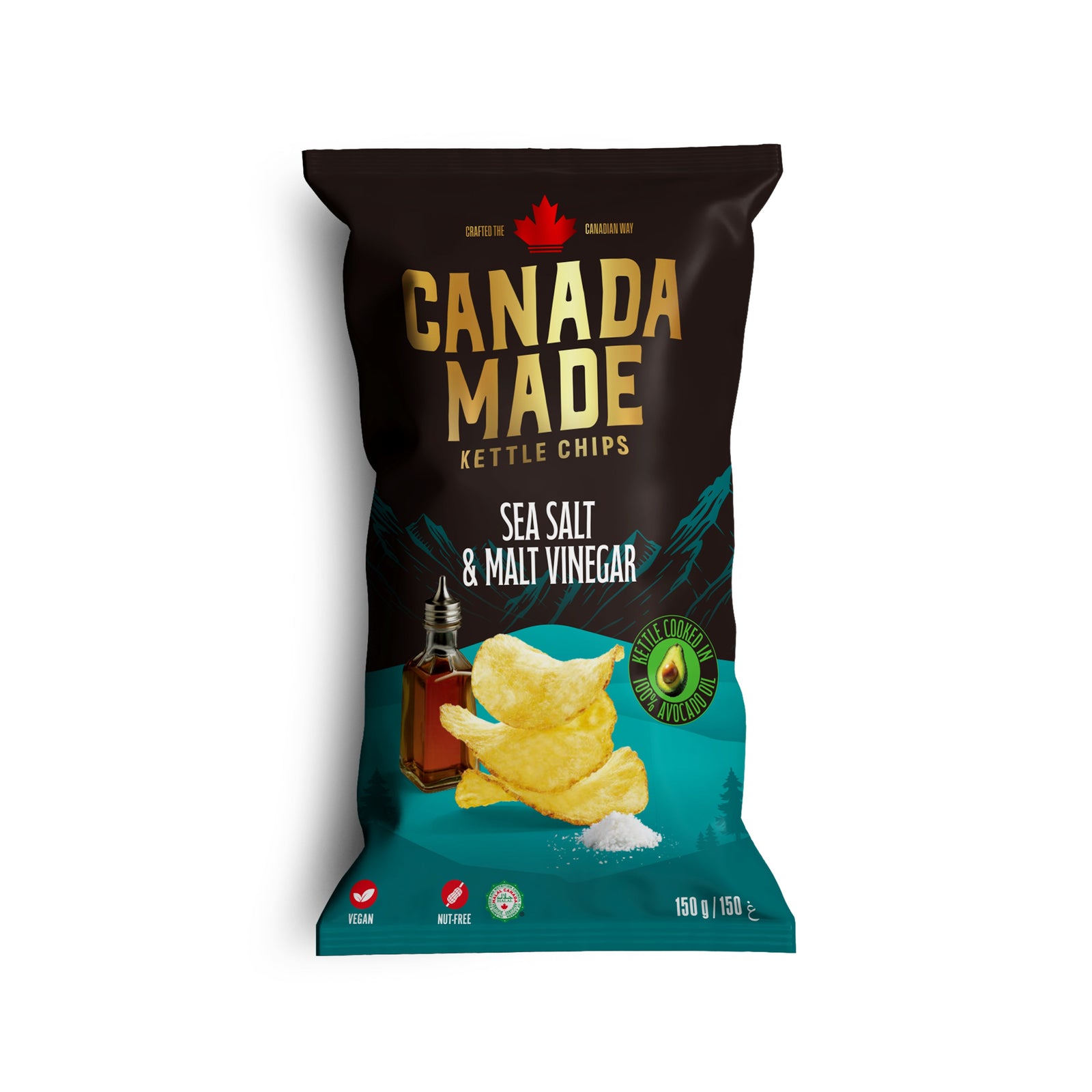 Canada Made Sea Salt and Malt Vinegar Kettle Chips 150g