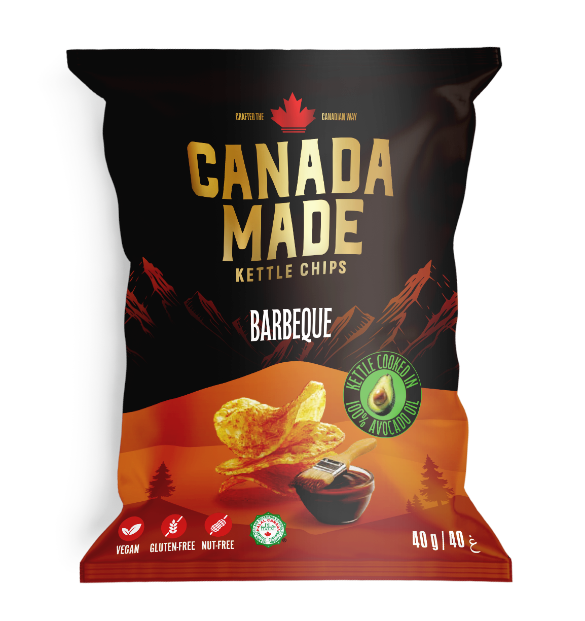 Canada Made Avocado Oil Kettle Cooked Barbeque Potato Chips 40g bag