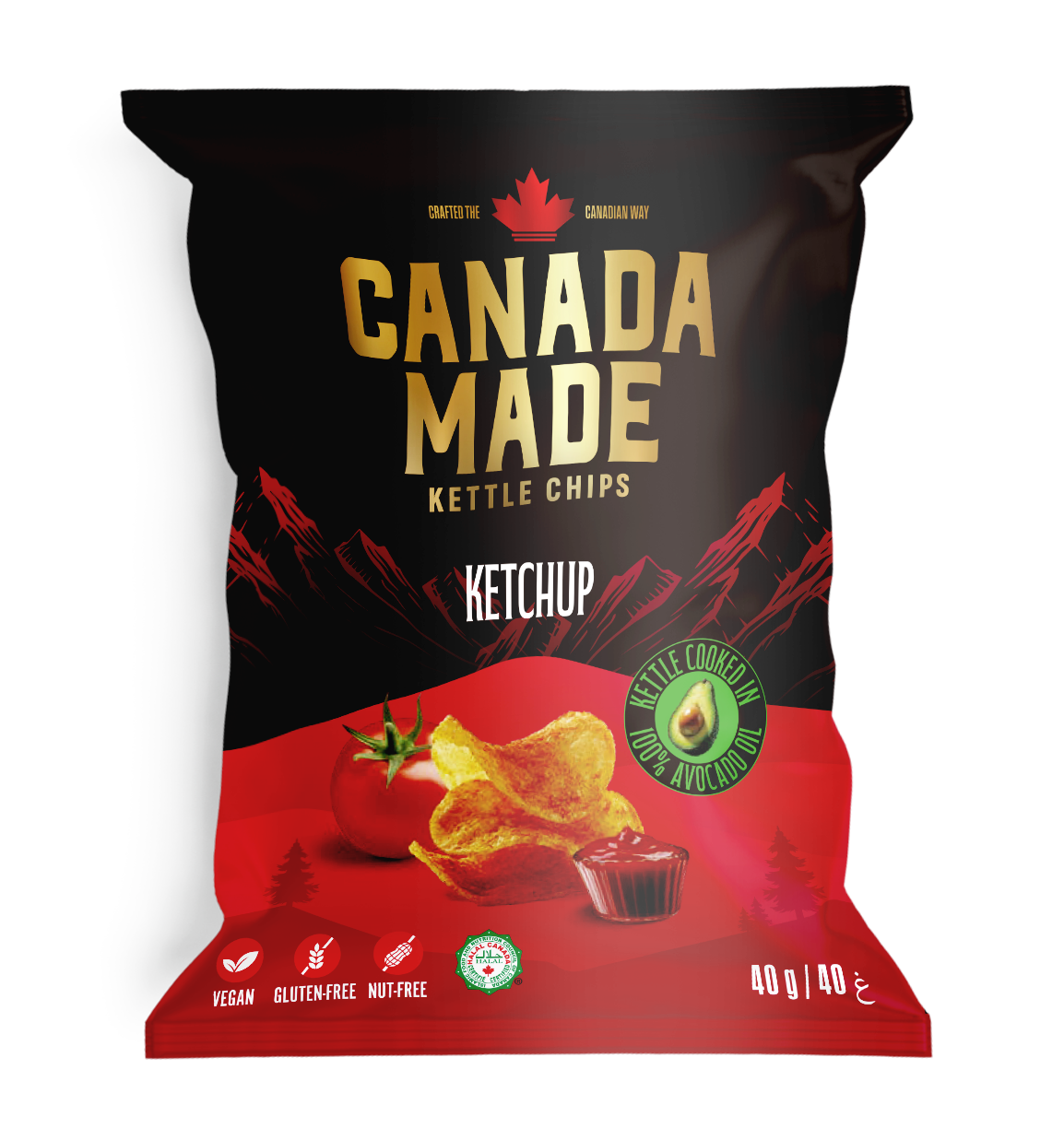 Canada Made Avocado Oil Kettle Cooked Ketchup Potato Chips 40g bag