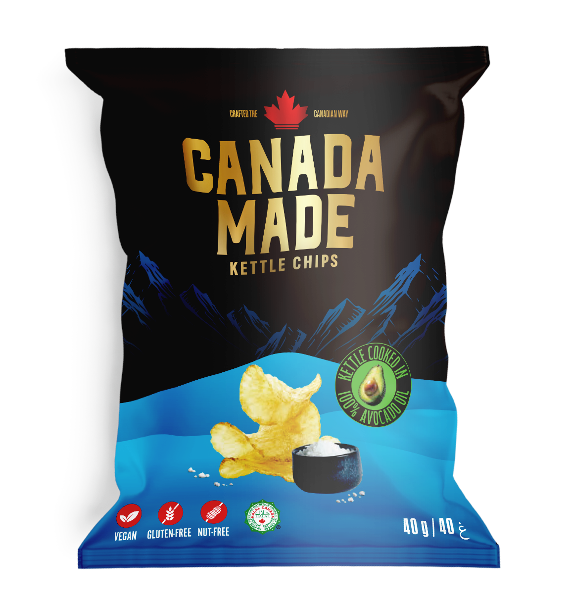 Canada Made Avocado Oil Kettle Cooked Sea Salt Potato Chips 40g bag