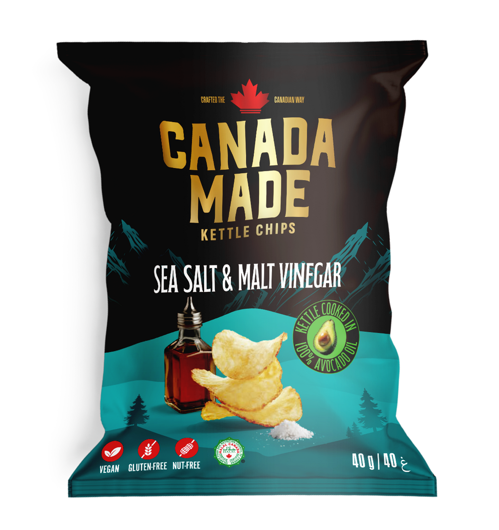 Canada Made Avocado Oil Kettle Cooked Sea Salt & Malt Vinegar Potato Chips 40g bag
